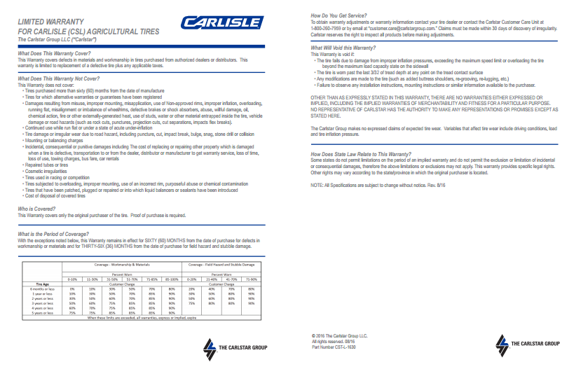 Carlisle AG Warranty | Tires4That by Gallagher Tire